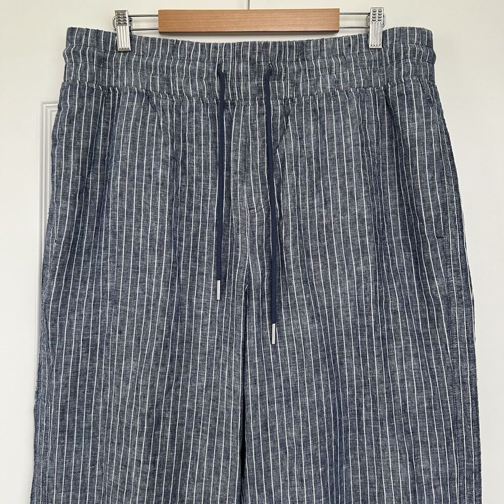 NWT Quince Womens 100% European Linen Wide Leg Chambray Stripe Size XL Coastal